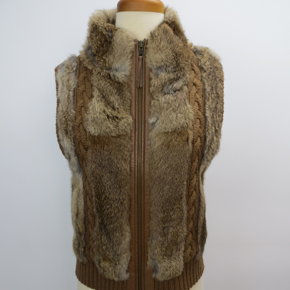 BCBG Maxazria Rabbit Vest Cable Knit Brown M